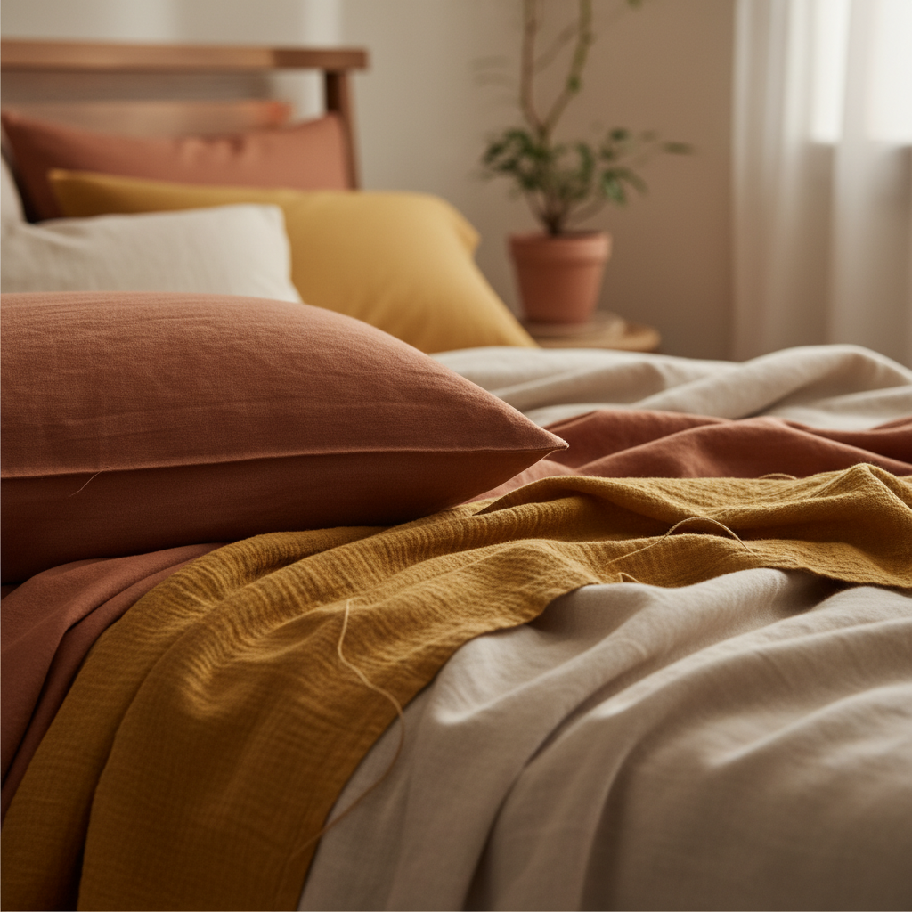 패브릭과 생활 소품 옆에 간단한 케어 제품을 정리한 이미지