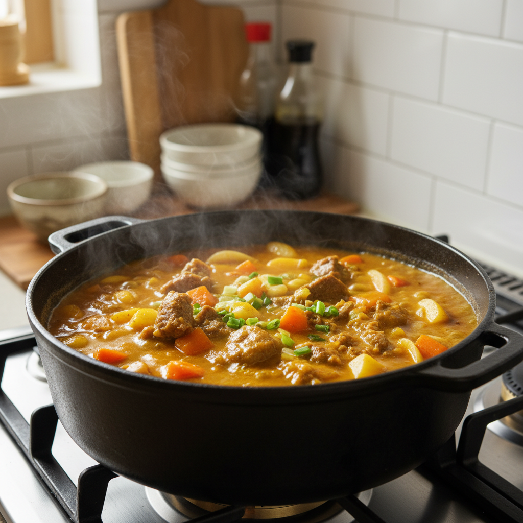 카레라이스 중간 불에서 익어가는 이미지