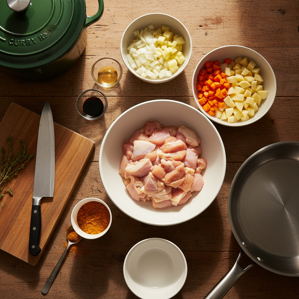 카레라이스 재료를 종이컵과 밥숟가락 기준으로 준비한 이미지