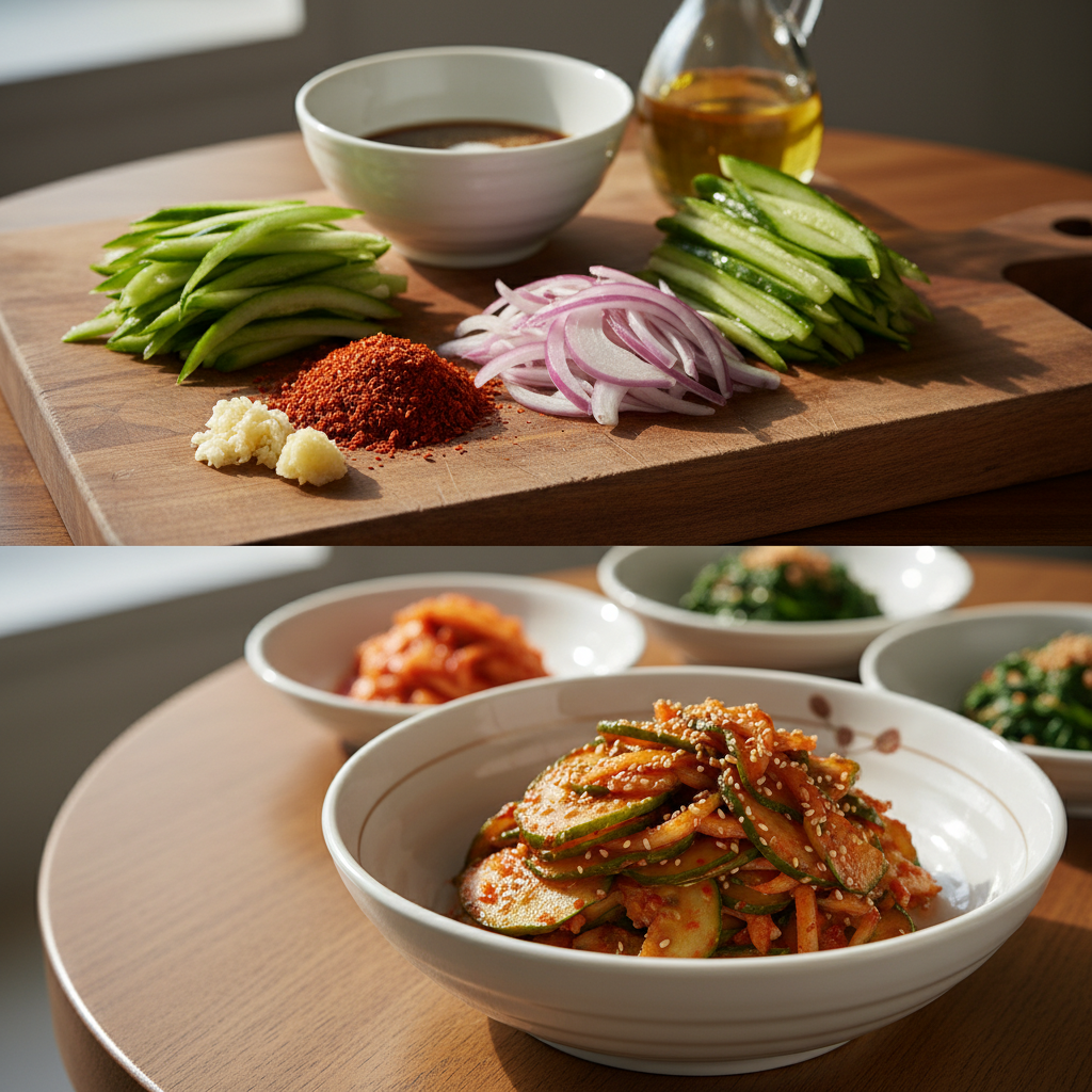 오이무침 완성된 한 상 차림 이미지