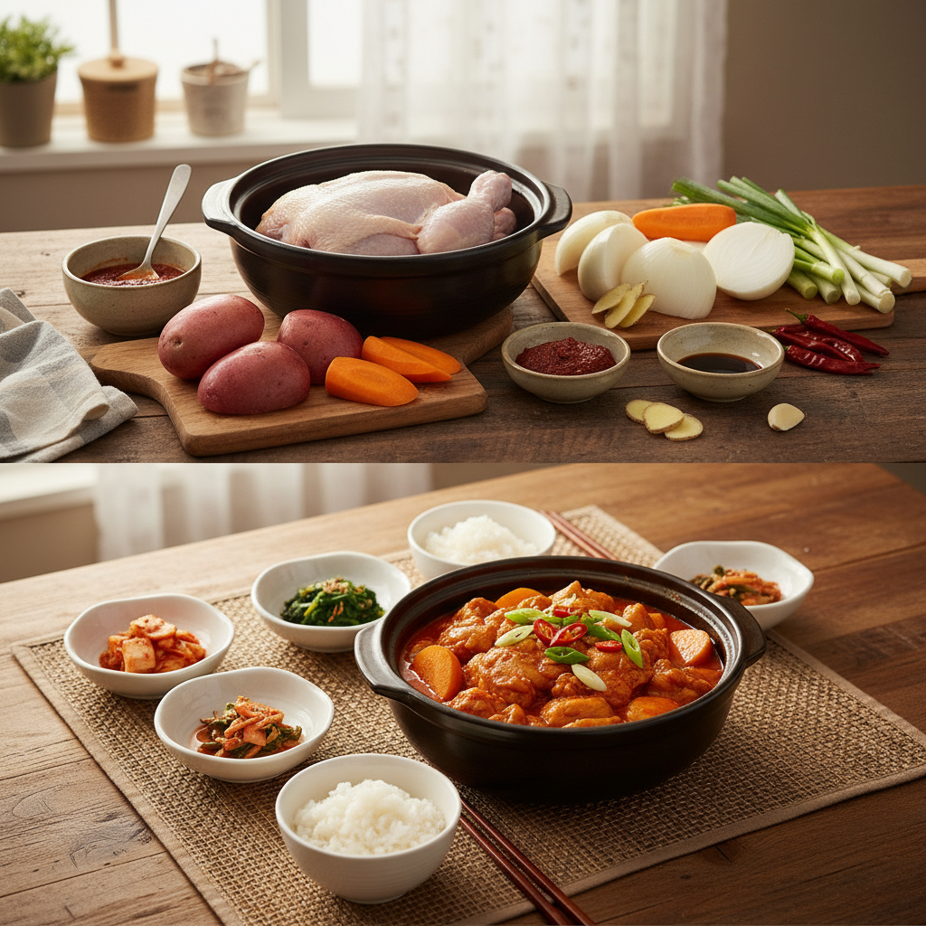 닭볶음탕 완성된 한 상 차림 이미지