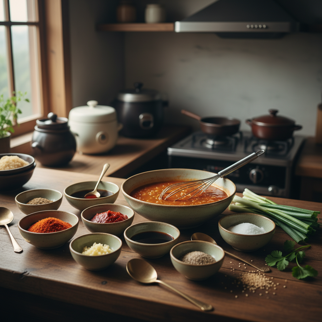 닭볶음탕 밥숟가락 기준 양념을 소분한 이미지