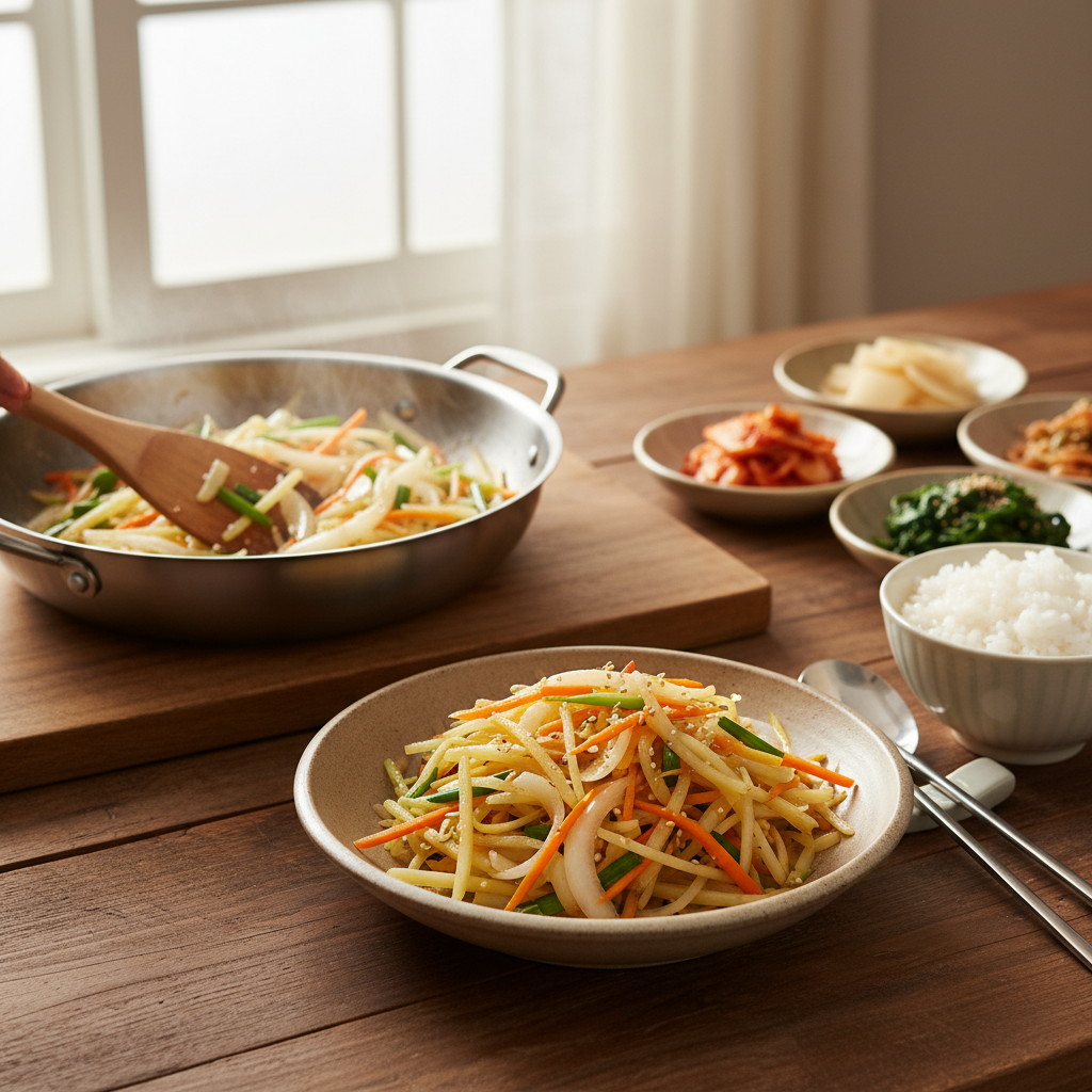 감자채볶음 완성된 한 상 차림 이미지