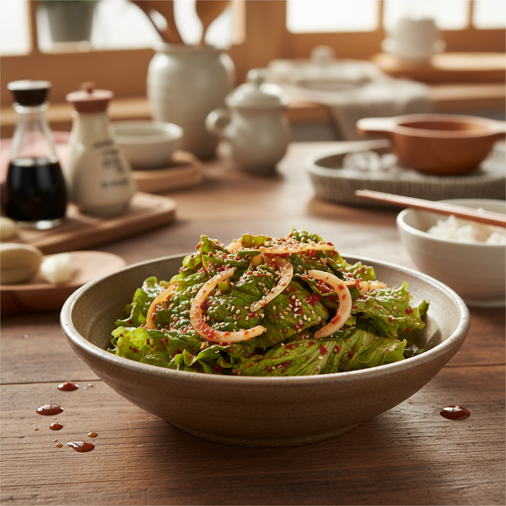 상추겉절이 완성된 한 상 차림 이미지