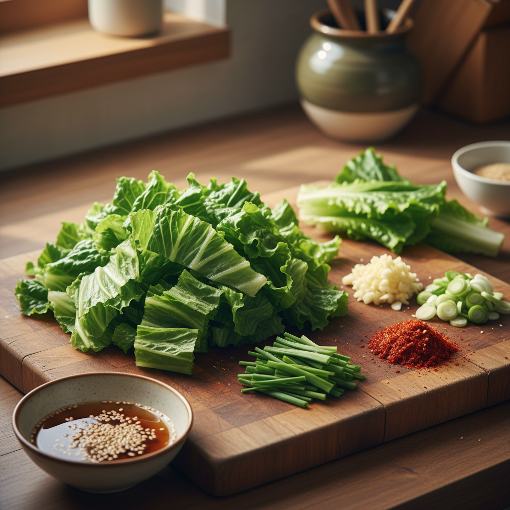 상추겉절이 주재료를 손질 크기에 맞춰 정리한 이미지