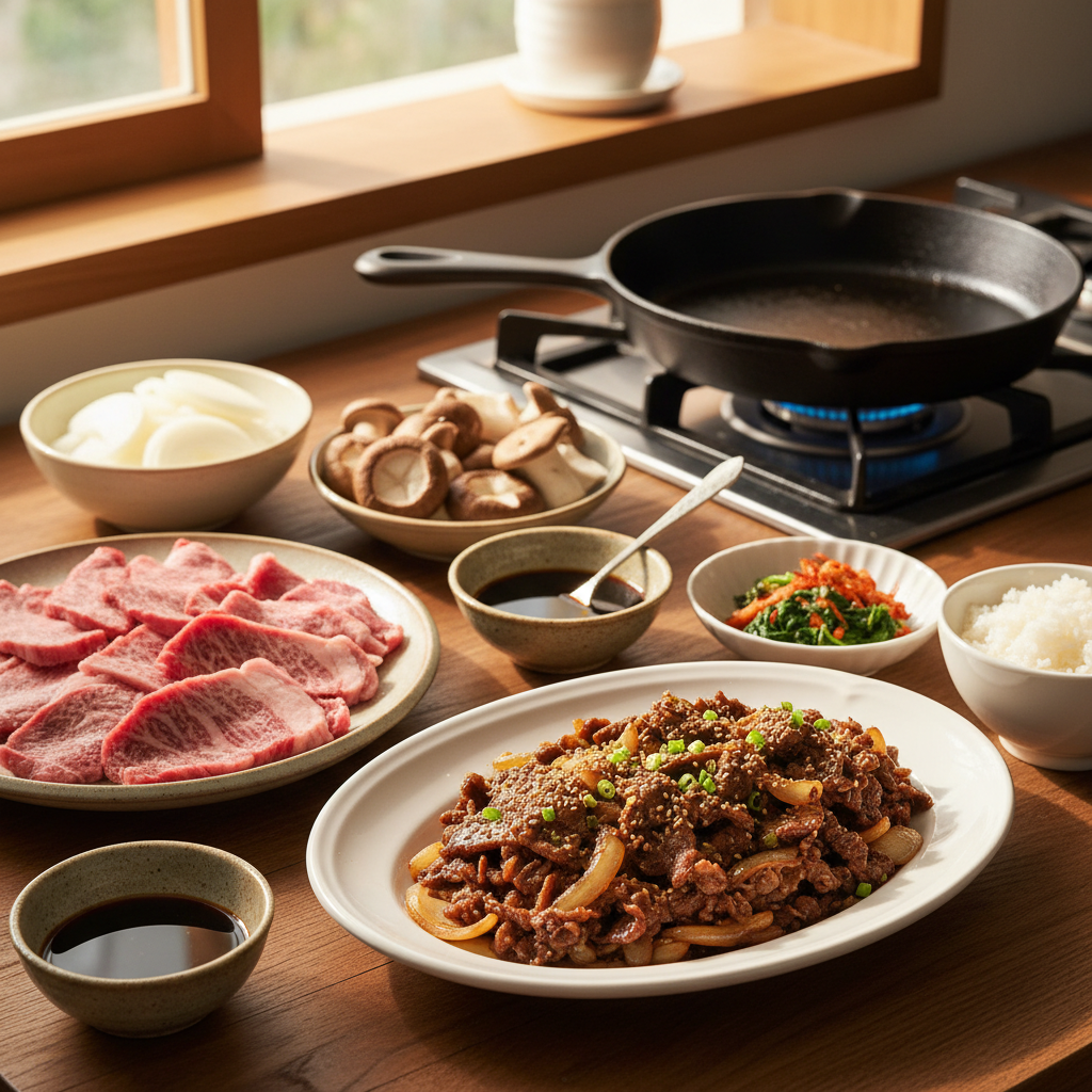 간장불고기 완성된 한 상 차림 이미지