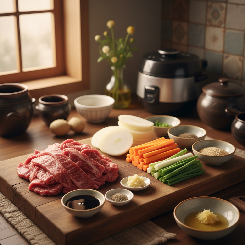 간장불고기 주재료를 손질 크기에 맞춰 정리한 이미지