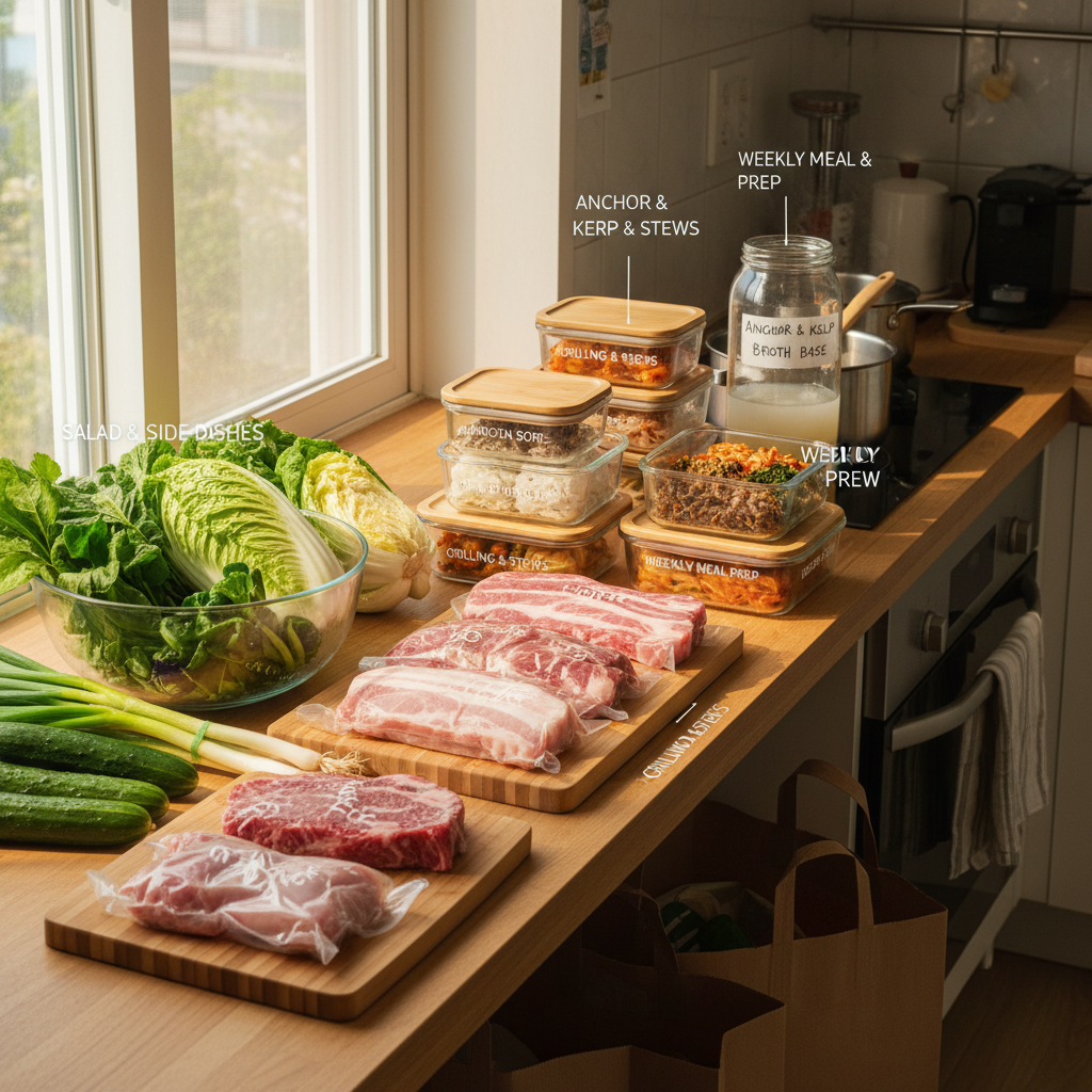 장보기 직후 식재료를 용도별로 나눈 이미지